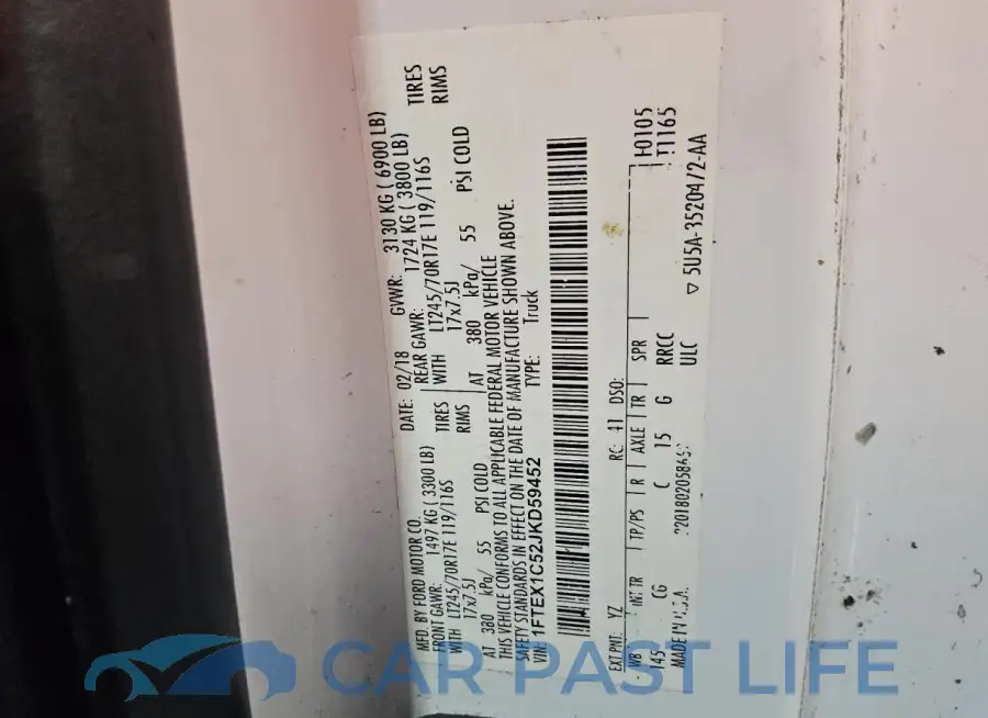 1FTEX1C52JKD59452# 12