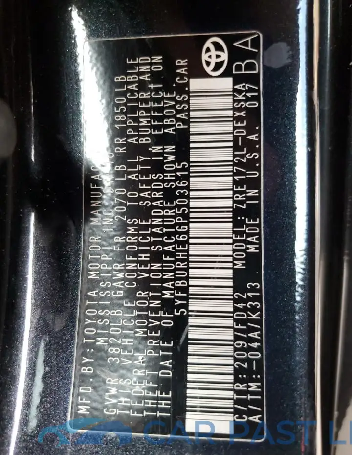 5YFBURHE6GP503615# 12