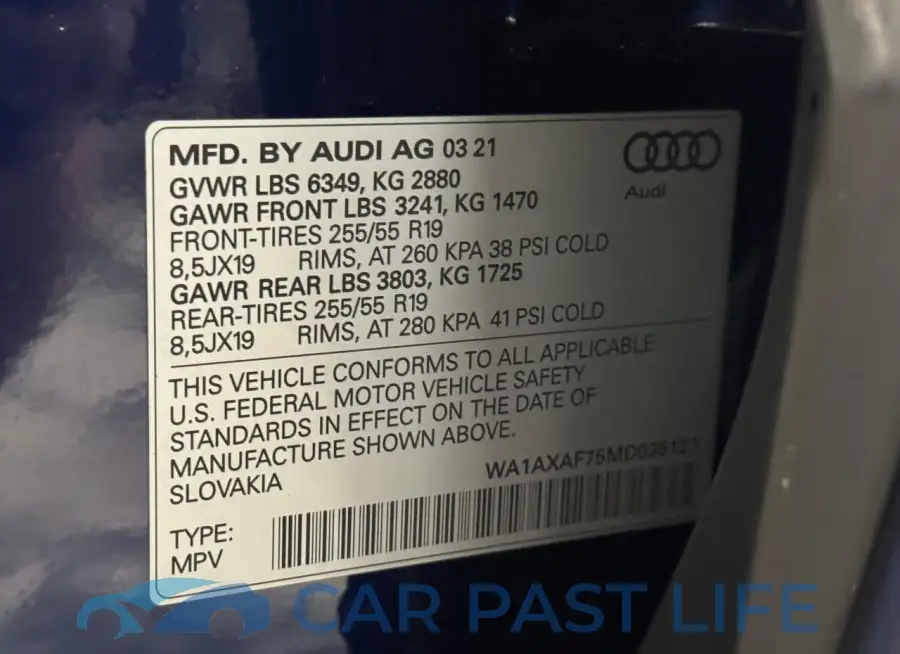 WA1AXAF75MD035121# 10