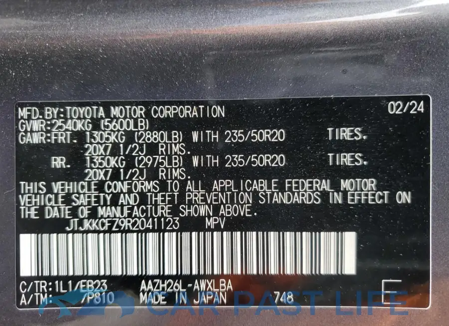 JTJKKCFZ9R2041123# 12