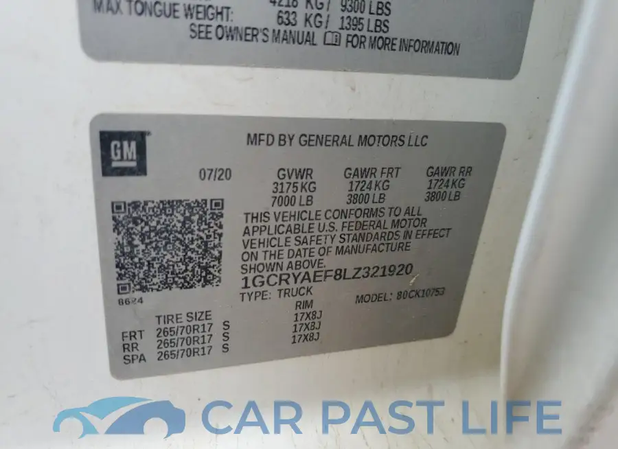 1GCRYAEF8LZ321920# 12