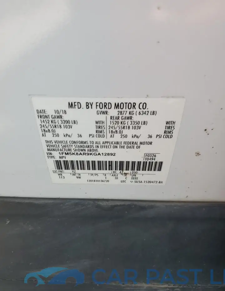 1FM5K8AR9KGA12892# 13