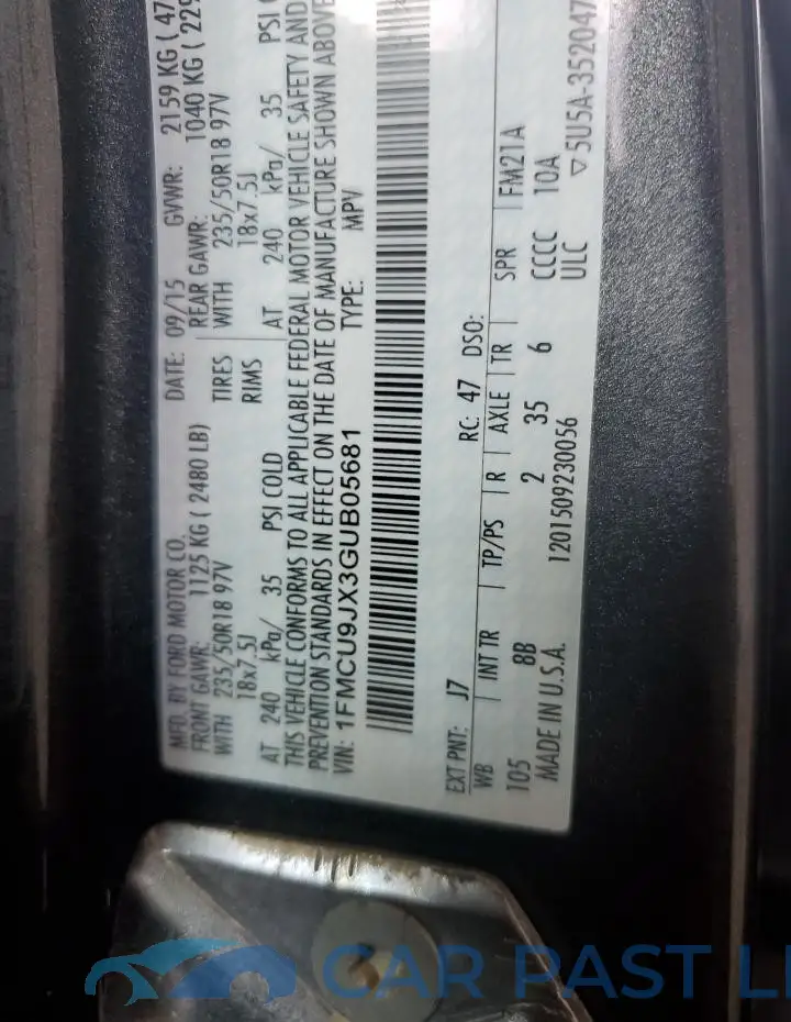 1FMCU9JX3GUB05681# 12