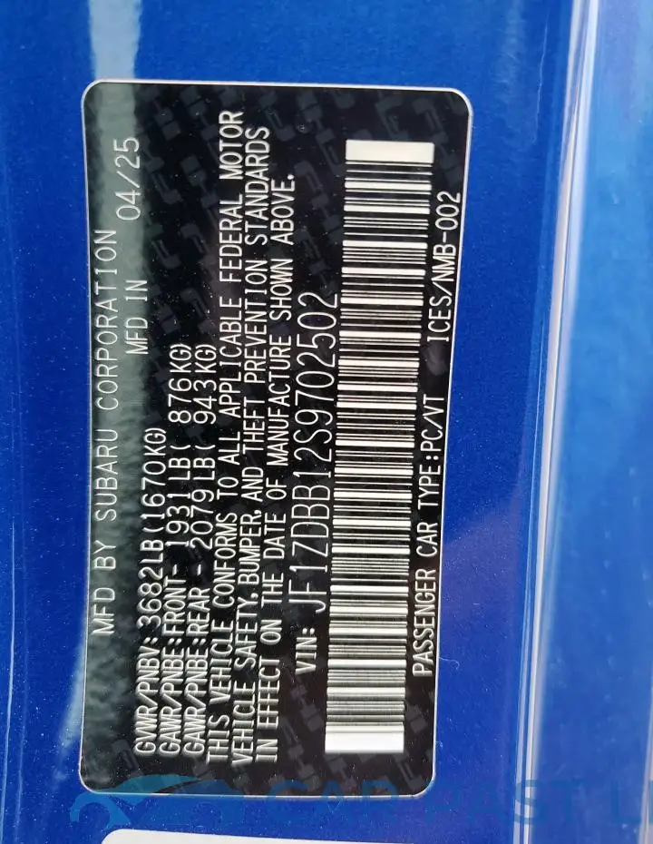 JF1ZDBB12S9702502# 12