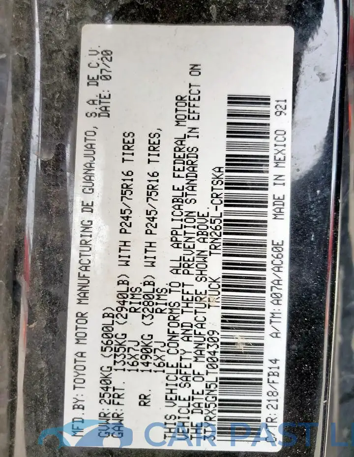 3TYRX5GN5LT004309# 13