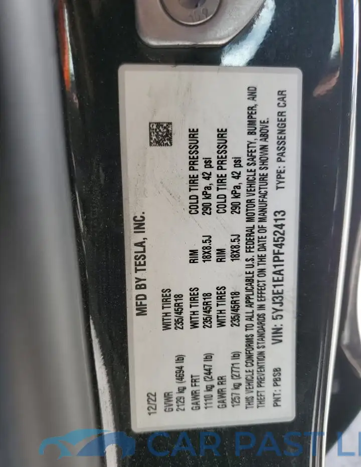 5YJ3E1EA1PF452413# 12