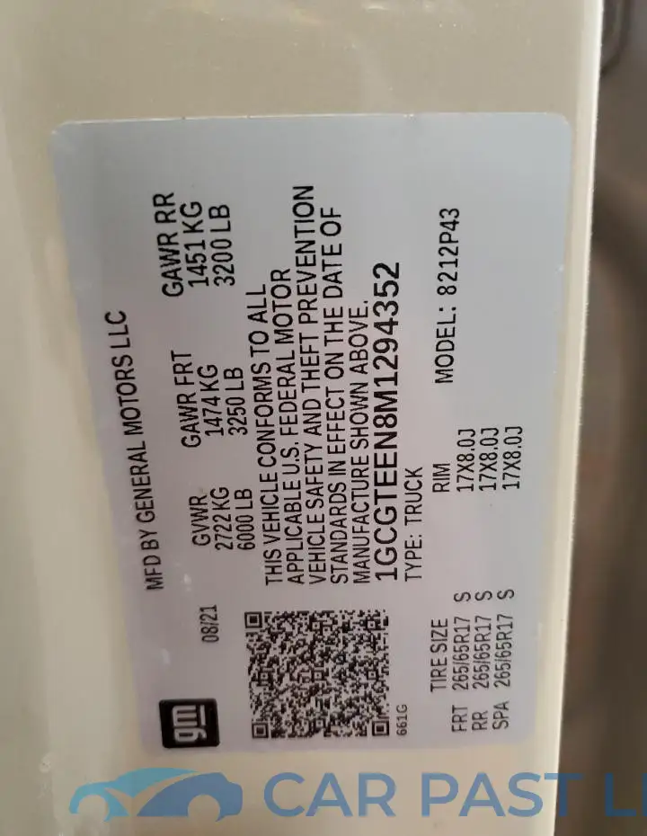 1GCGTEEN8M1294352# 12