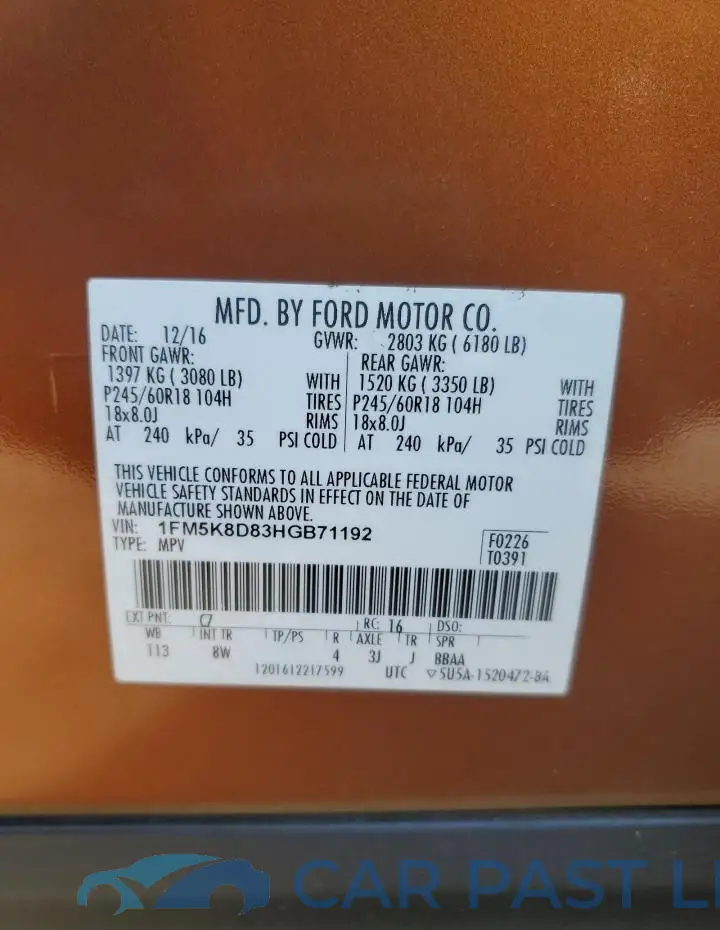 1FM5K8D83HGB71192# 13