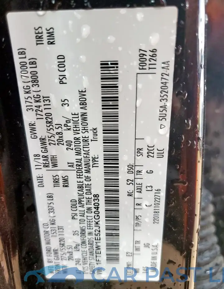 1FTEW1E52JKG04038# 12