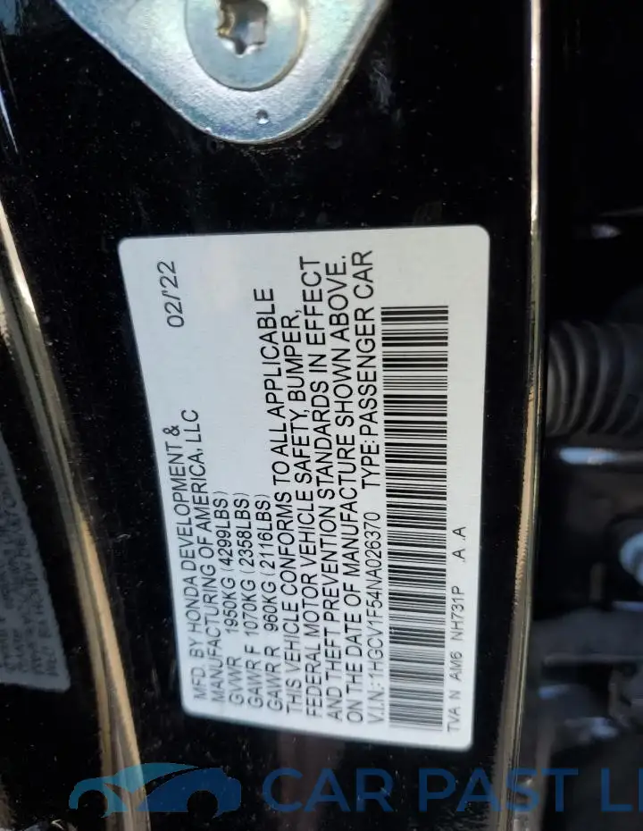 1HGCV1F54NA026370# 12