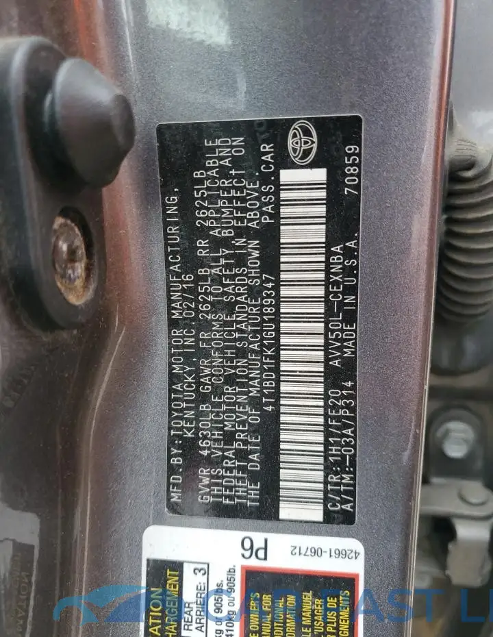 4T1BD1FK1GU189347# 12