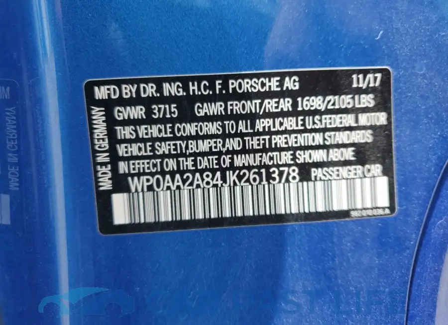 WP0AA2A84JK261378# 12