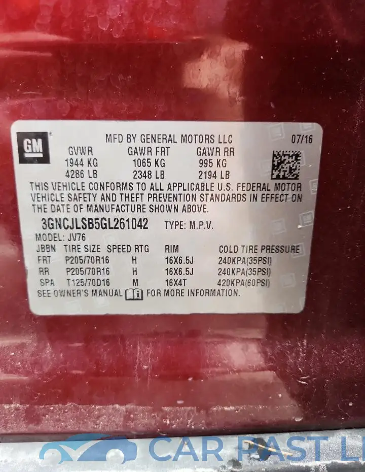 3GNCJLSB5GL261042# 13