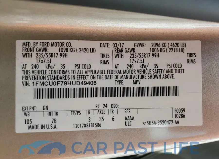 1FMCU0F79HUD49406# 12