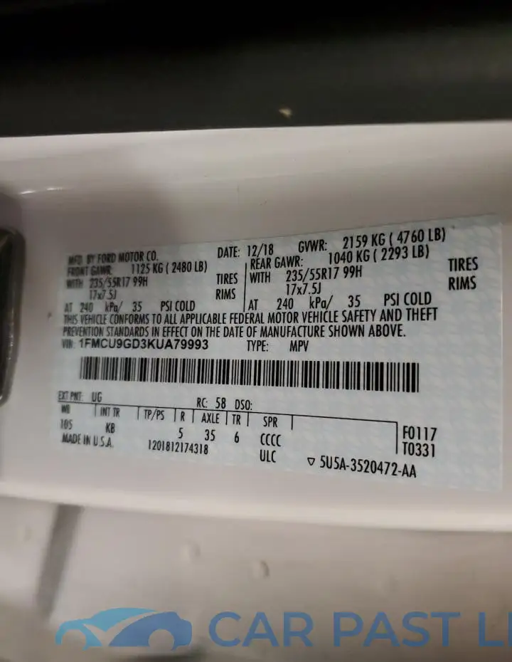 1FMCU9GD3KUA79993# 13
