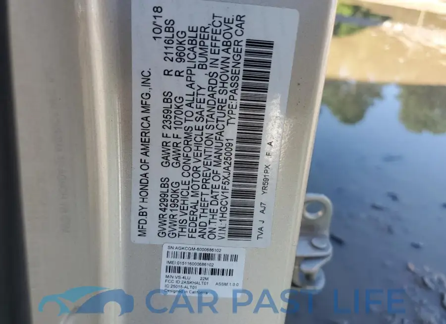 1HGCV1F5XJA250091# 12