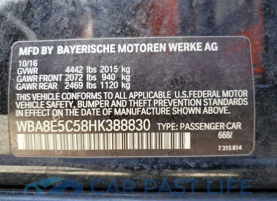 WBA8E5C58HK388830# 12
