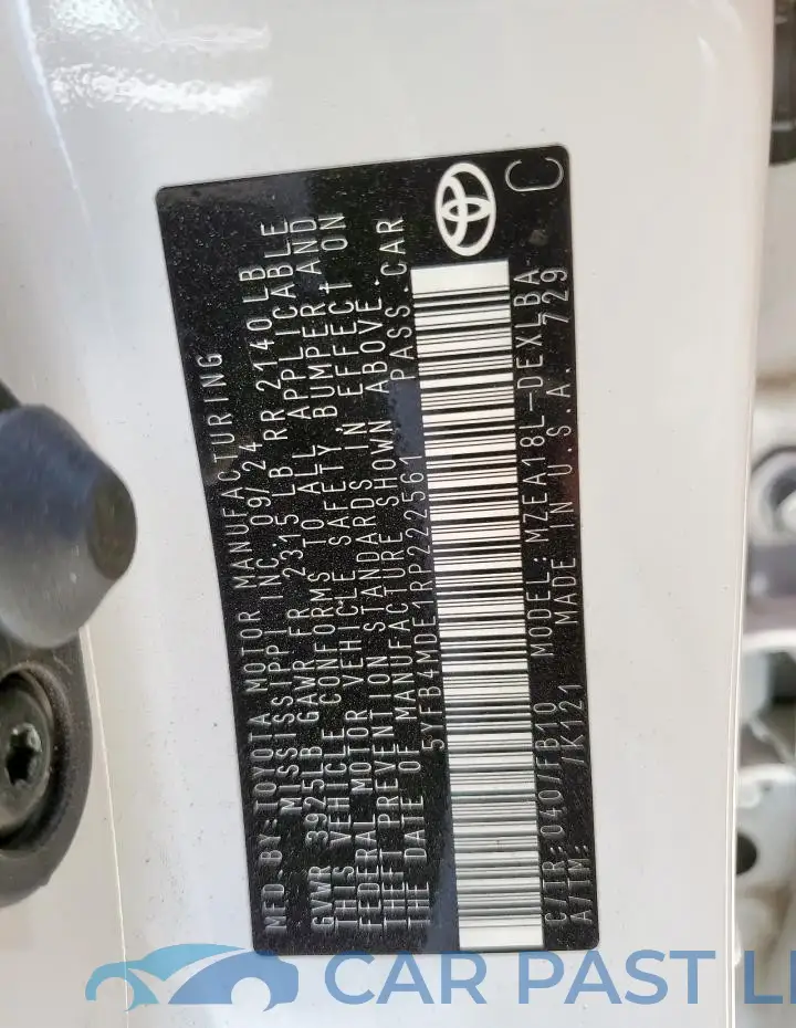 5YFB4MDE1RP222561# 12