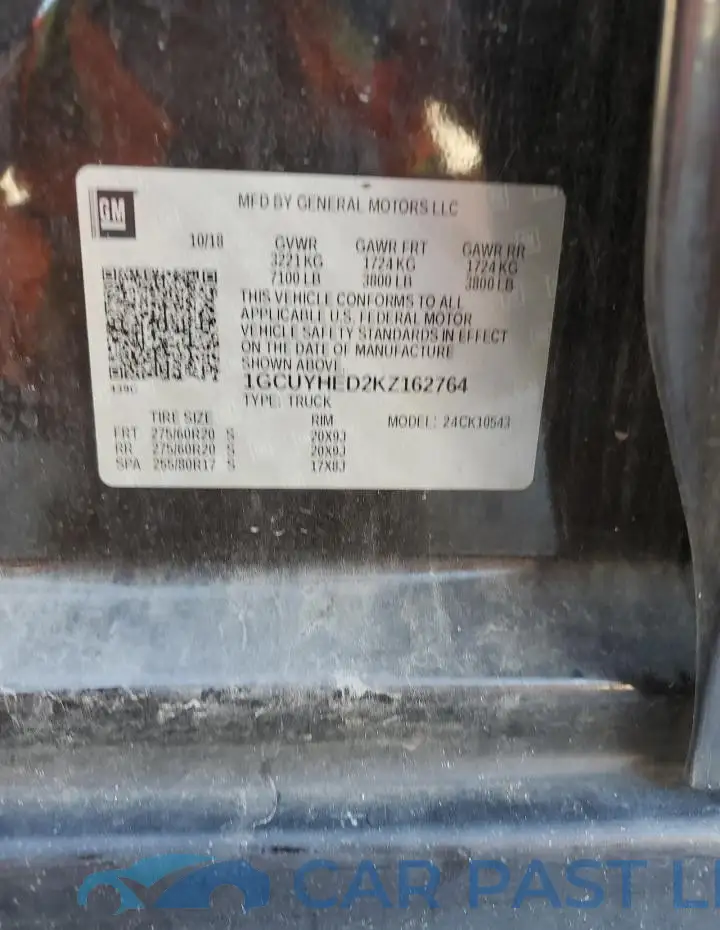 1GCUYHED2KZ162764# 12