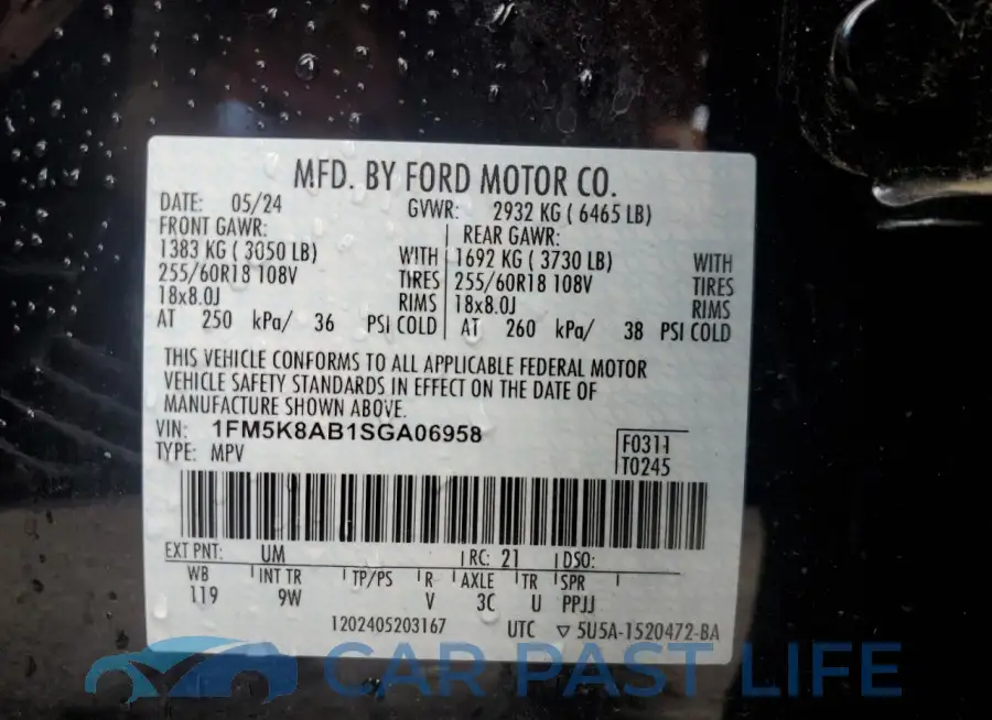 1FM5K8AB1SGA06958# 14