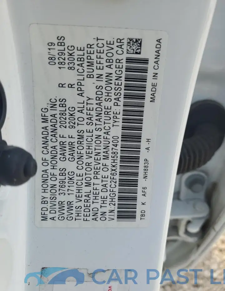 2HGFC2F6XKH587400# 12