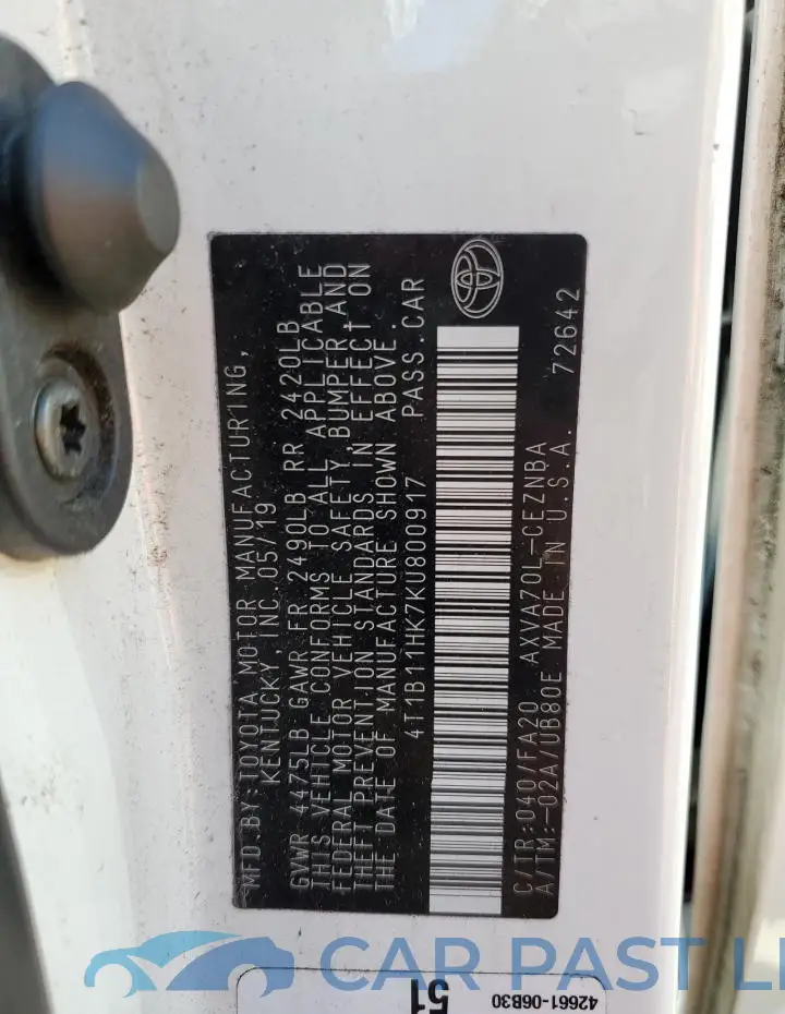 4T1B11HK7KU800917# 13