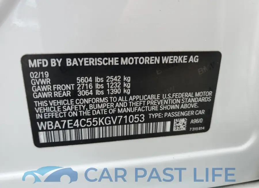 WBA7E4C55KGV71053# 13