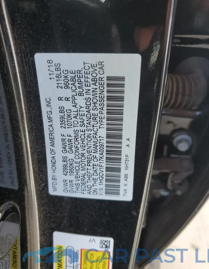 1HGCV1F17KA009717# 12