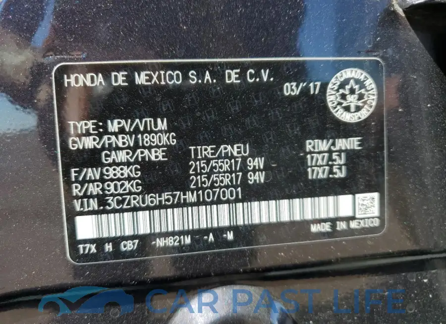 3CZRU6H57HM107001# 14