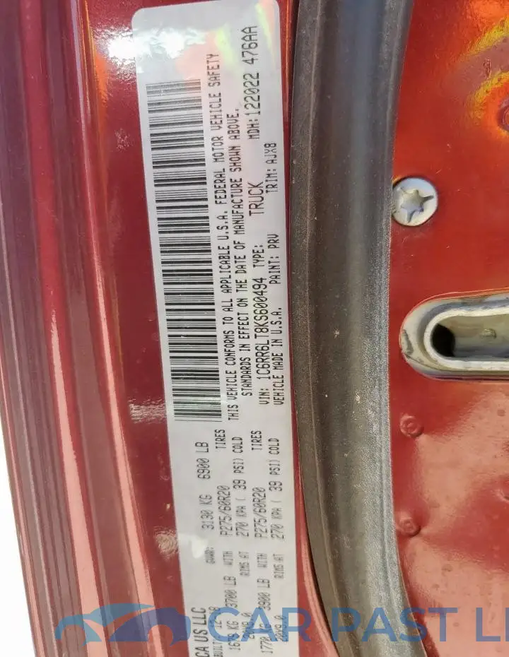 1C6RR6LT8KS600494# 12