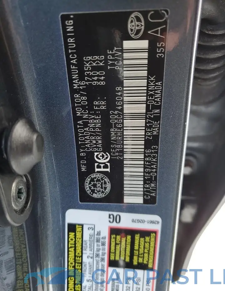 2T1BURHE6GC746048# 12