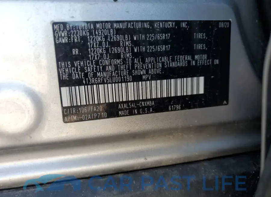 4T3R6RFV5LU001190# 14