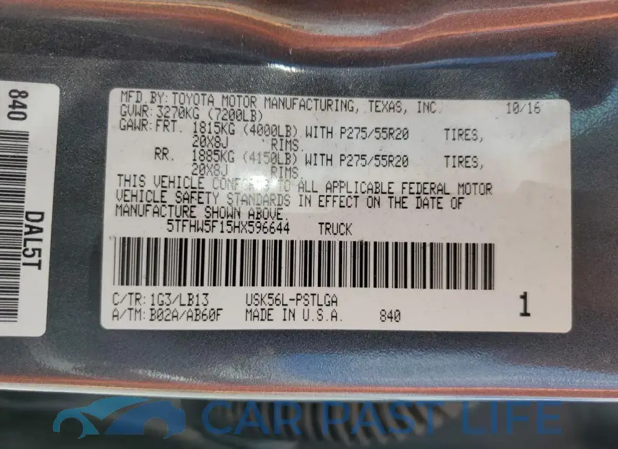 5TFHW5F15HX596644# 12