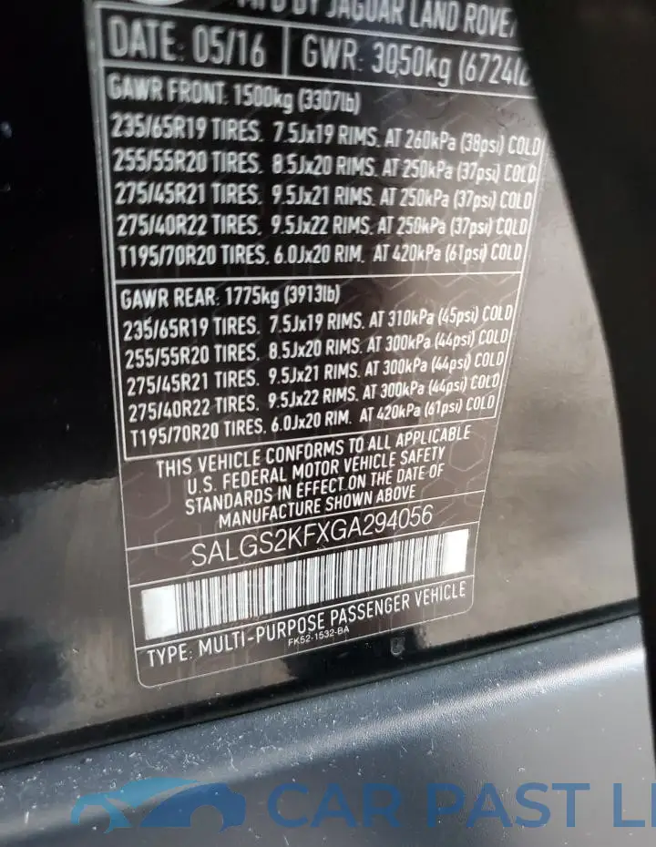 SALGS2KFXGA294056# 14