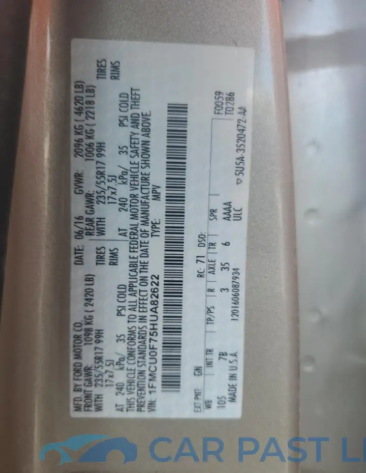 1FMCU0F75HUA82622# 13