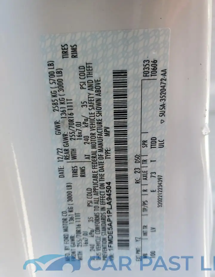 1FMDE5AP1PLA94504# 13