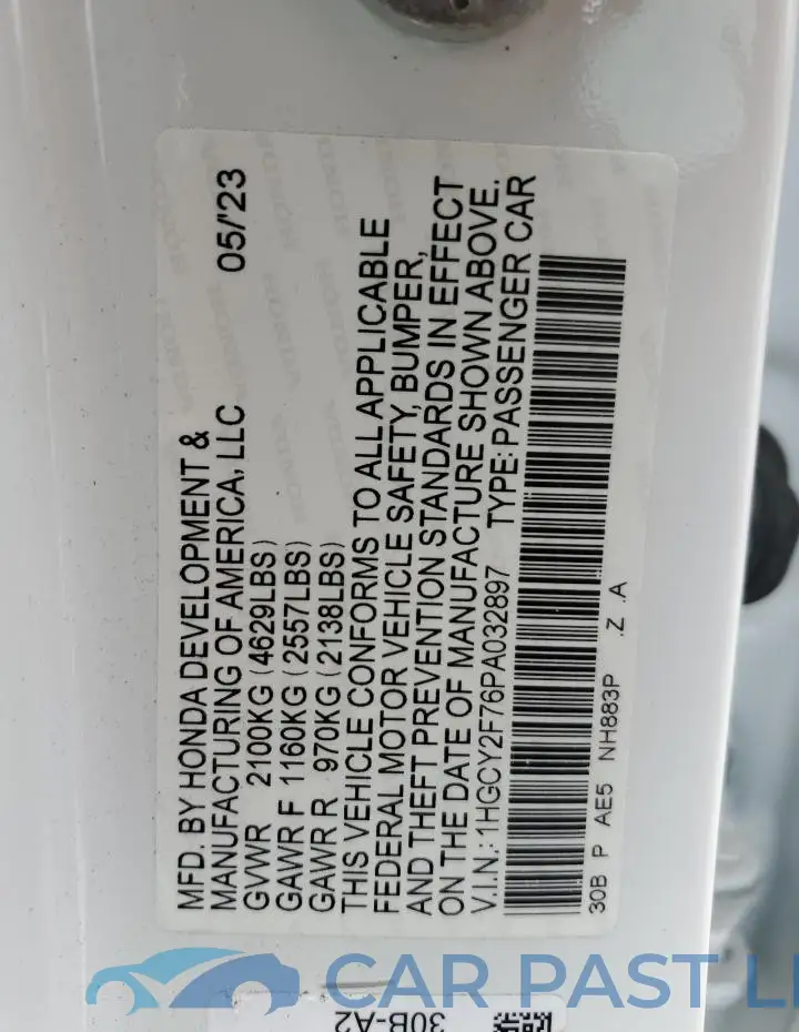 1HGCY2F76PA032897# 12