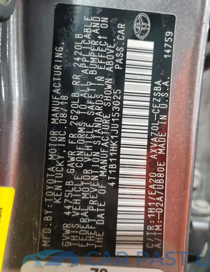 4T1B11HK1JU153025# 13