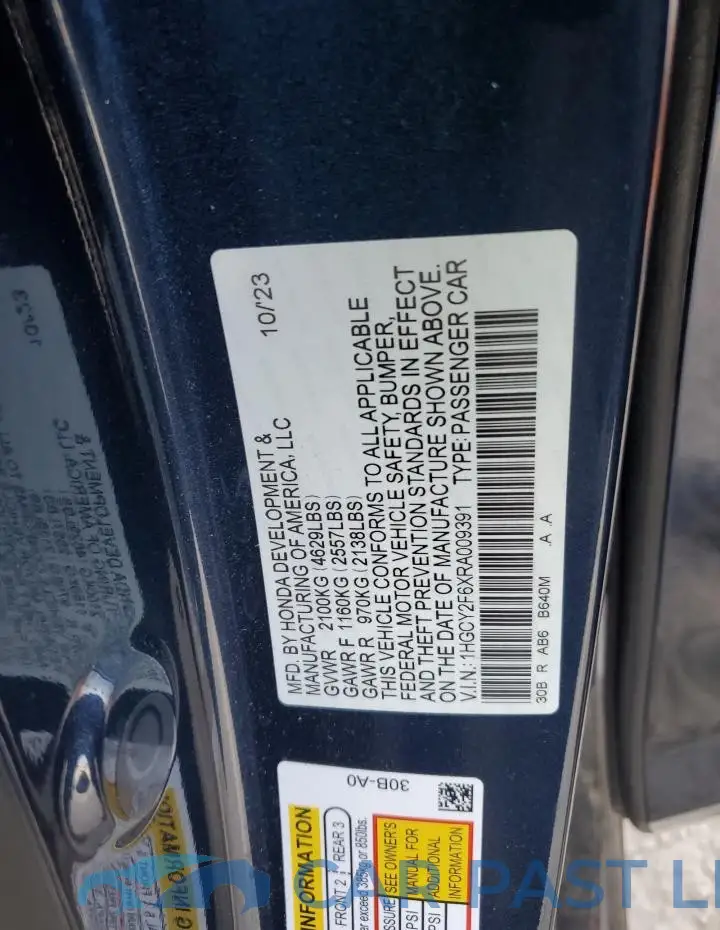 1HGCY2F6XRA009391# 13