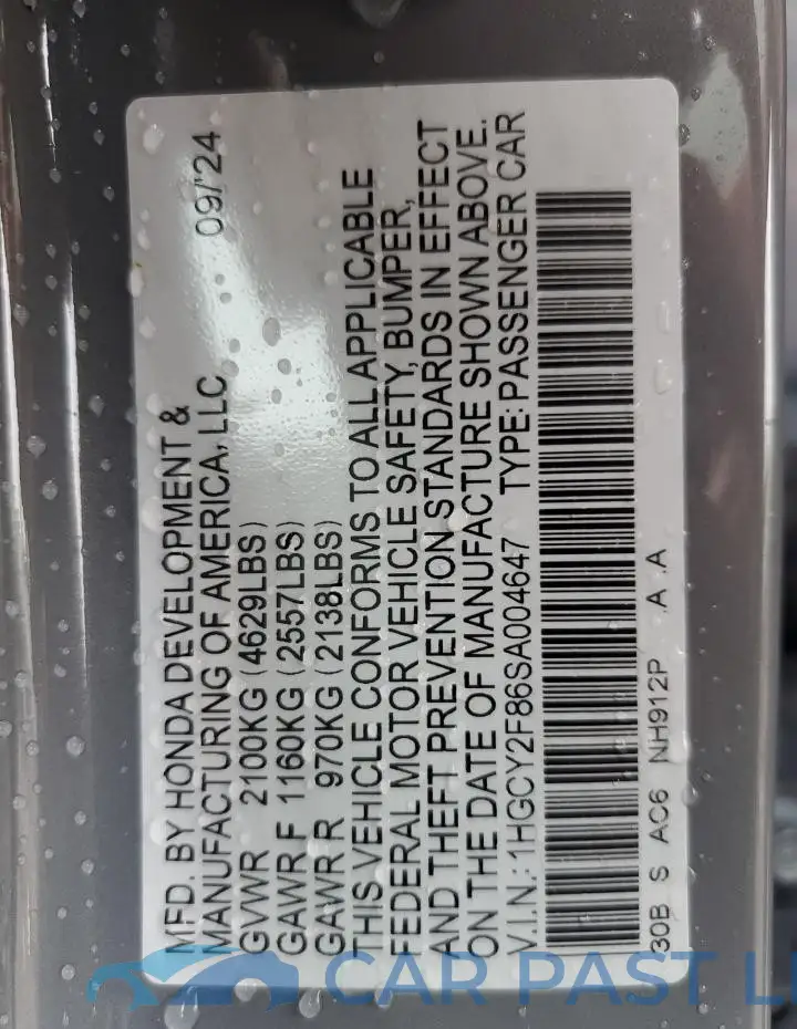 1HGCY2F86SA004647# 13