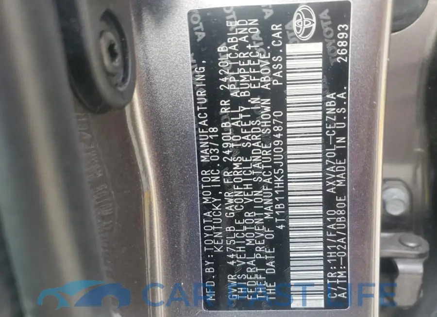 4T1B11HK5JU094870# 12