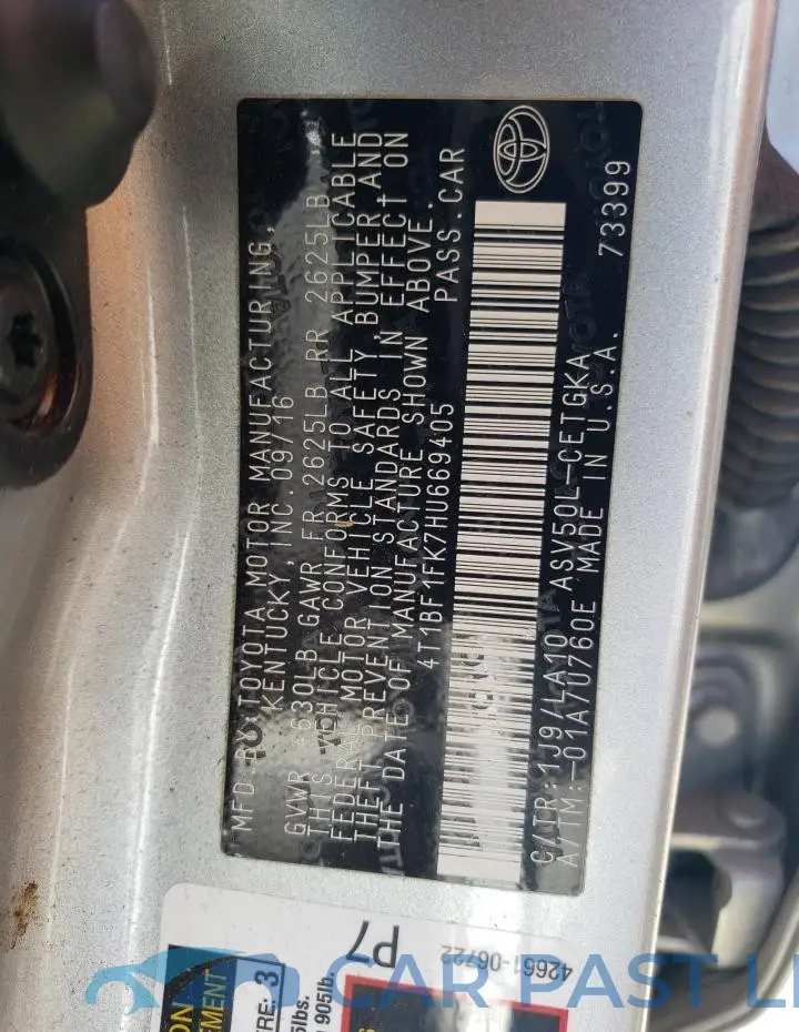 4T1BF1FK7HU669405# 12