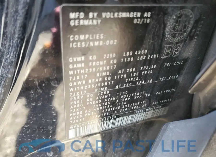 WVGJV7AX4GW593729# 14