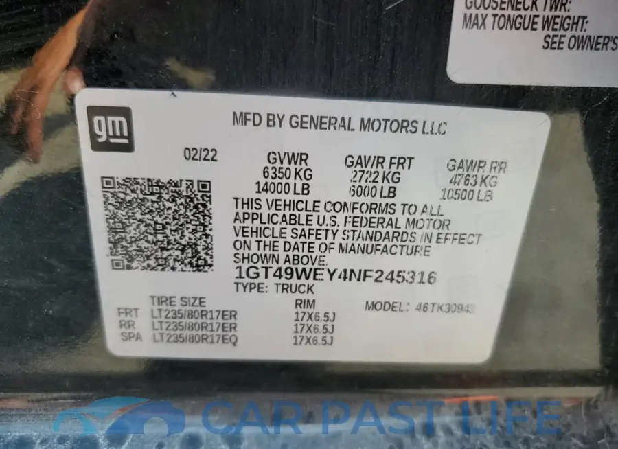 1GT49WEY4NF245316# 12