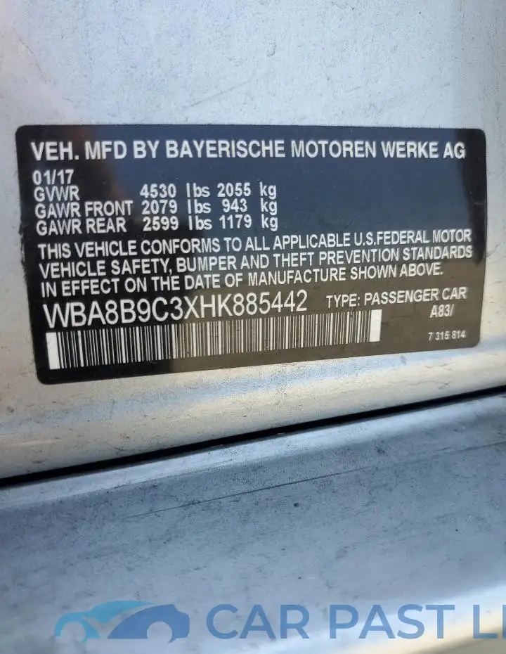 WBA8B9C3XHK885442# 12