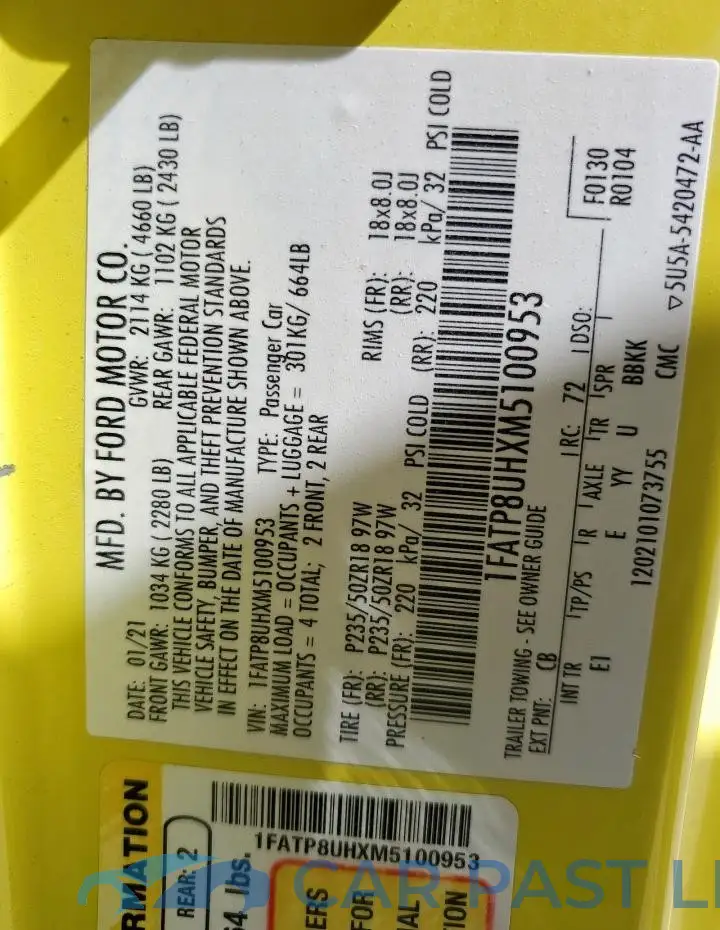 1FATP8UHXM5100953# 12