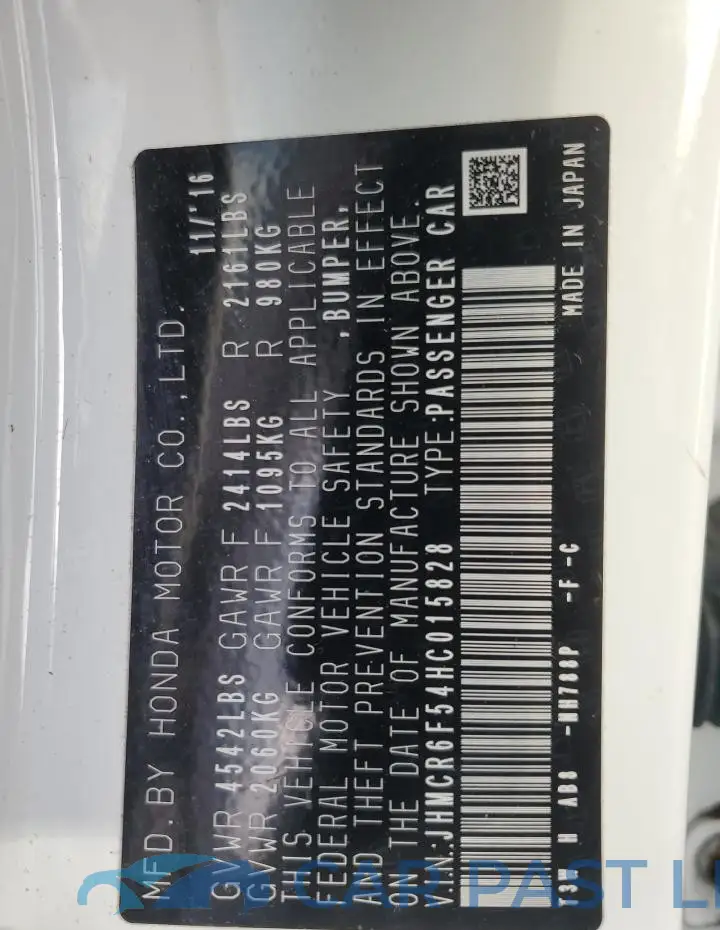 JHMCR6F54HC015828# 13