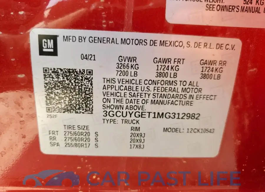 3GCUYGET1MG312982# 12