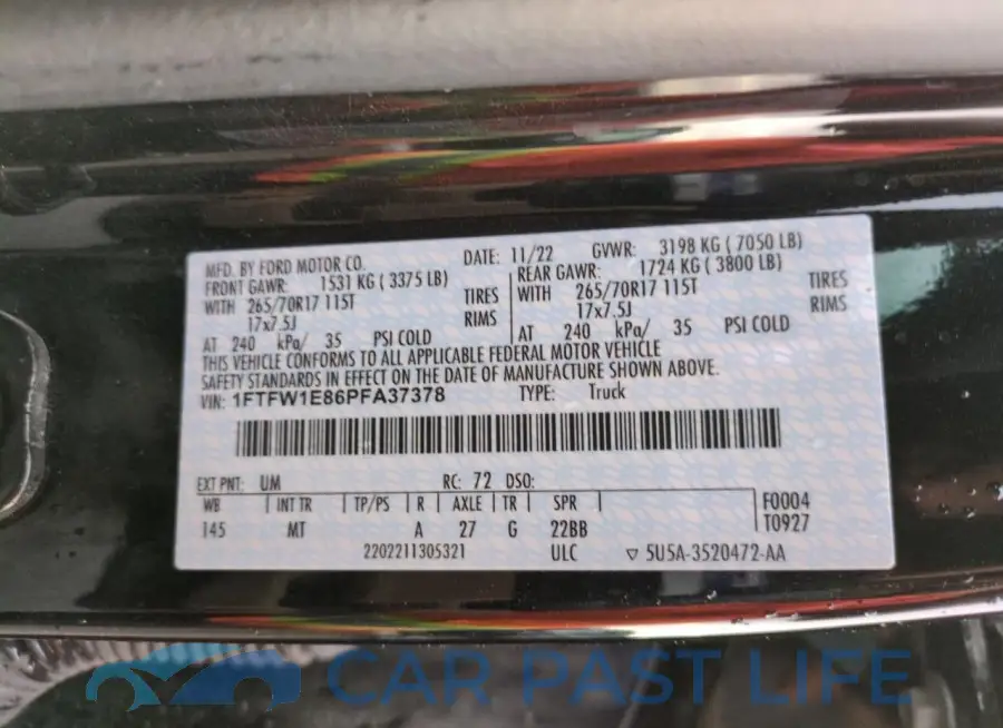 1FTFW1E86PFA37378# 12