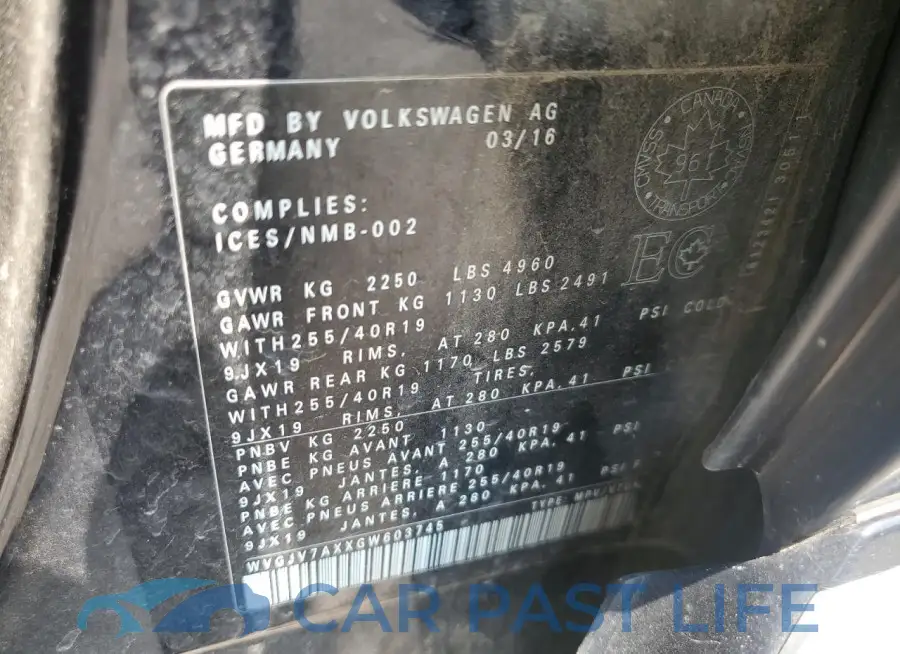 WVGJV7AXXGW603745# 14
